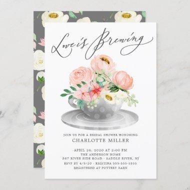 Love is Brewing Pink Floral Bridal Tea Shower Invi Invitations