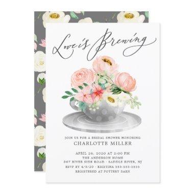 Love is Brewing Pink Floral Bridal Tea Shower Invi