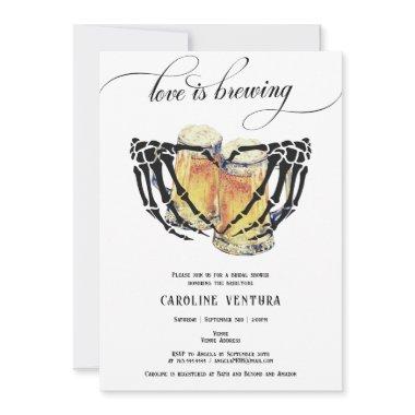 Love is Brewing Skeleton Hands Beer Bridal Shower Invitations