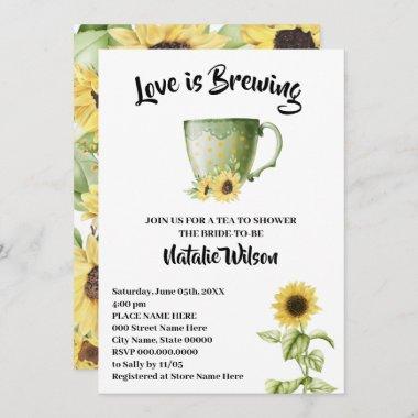 Love is Brewing Sunflowers Tea Bridal Shower Invit Invitations