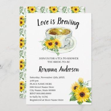 Love is Brewing Sunflowers Tea Bridal Shower Invitations