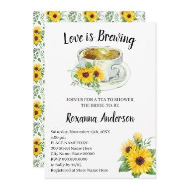 Love is Brewing Sunflowers Tea Bridal Shower Invitations