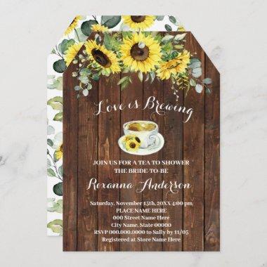 Love is Brewing Sunflowers Western Tea Shower Invitations