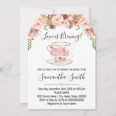 Love is brewing tea bridal shower pink Invitations
