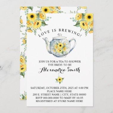 Love is Brewing Tea Bridal Shower Sunflowers Invitations