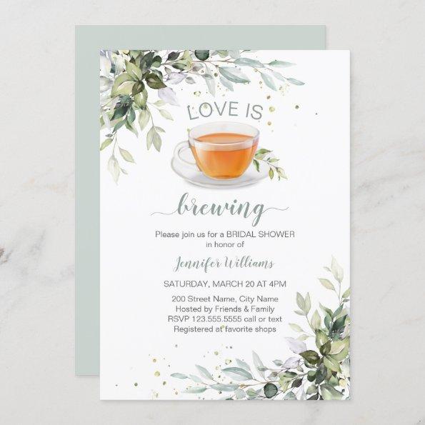 Love is brewing Tea Party Bridal Shower Invitations