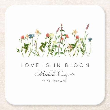 Love is in Bloom Bridal Shower Square Paper Coaster