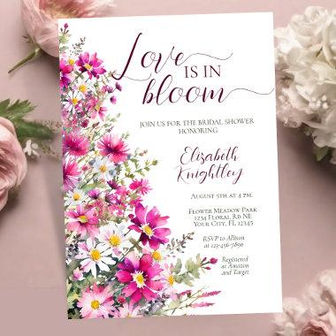 Love is in Bloom Bright Pink Flowers Bridal Shower Invitations