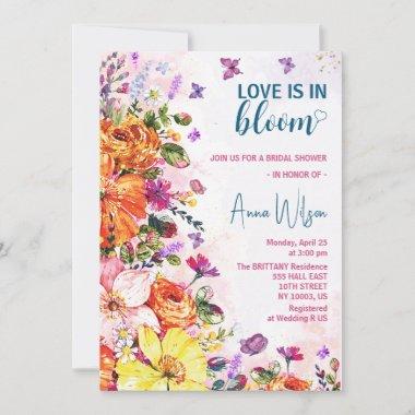 love is in bloom colorful wildflower bridal shower Invitations