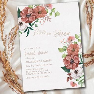 Love is in Bloom Fall Bridal Shower Rose Gold Foil Invitations