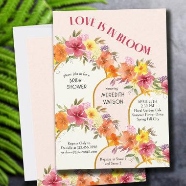 Love is in Bloom Floral Gold Arch Bridal Shower Invitations