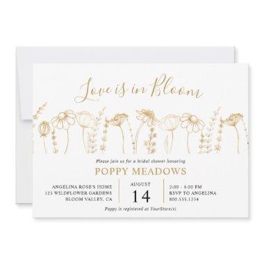 Love is in Bloom Gold Wildflower Bridal Shower Invitations