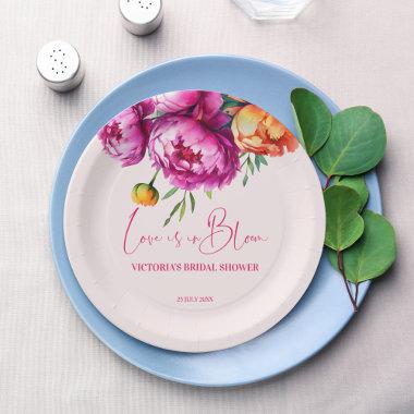 Love is in bloom pink flower  printed paper plates