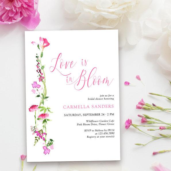 Love is in Bloom Pink Wildflower Bridal Shower Invitations
