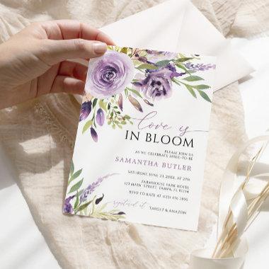 Love is in Bloom Purple Rose Floral Bridal Shower Invitations