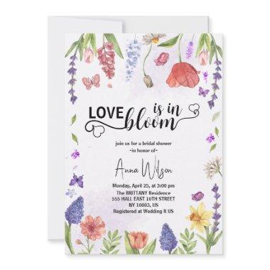 love is in bloom purple wildflower bridal shower Invitations