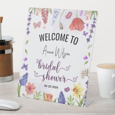 love is in bloom purple wildflower  pedestal sign