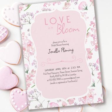 Love is in Bloom Sweet Pink Floral Bridal Shower Invitations
