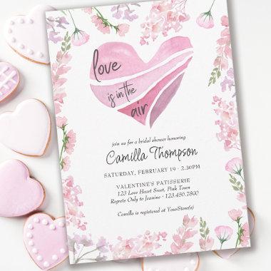 Love is in the Air Heart and Flowers Bridal Shower Invitations