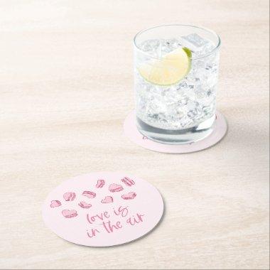 Love Is In The Air Pink Hearts Round Paper Coaster