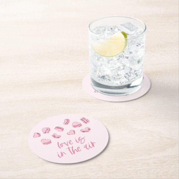 Love Is In The Air Pink Hearts Round Paper Coaster