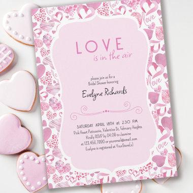 Love is in the Air Pink Love Heart Bridal Shower Invitations