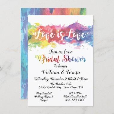Love is Love Rainbow Watercolor Bridal Shower Invitations