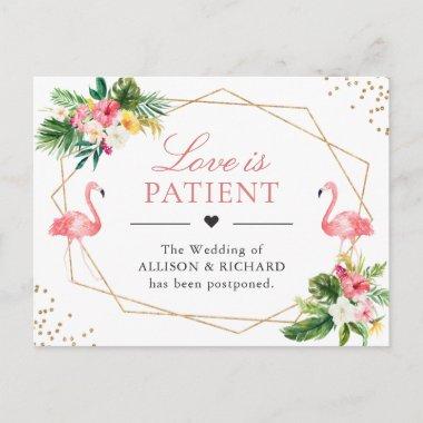 Love is Patient Tropical Flamingo Wedding New Date PostInvitations