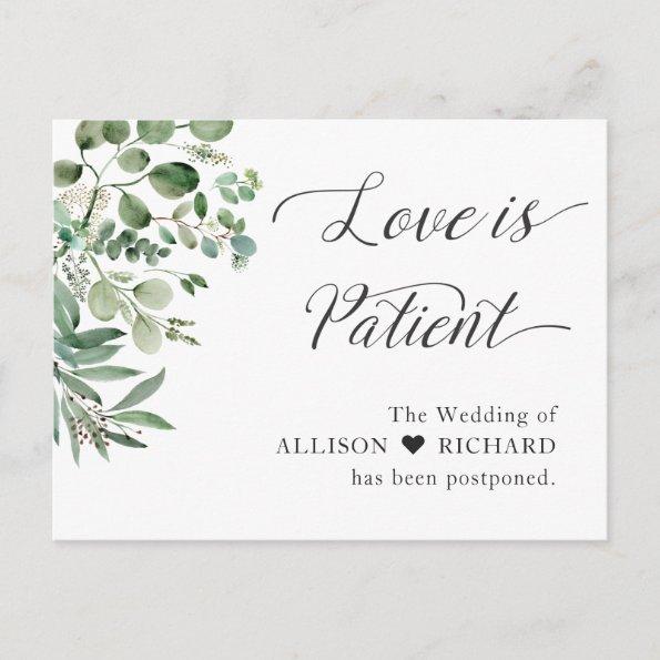 Love is Patient Wedding Postponed Chic Eucalyptus PostInvitations