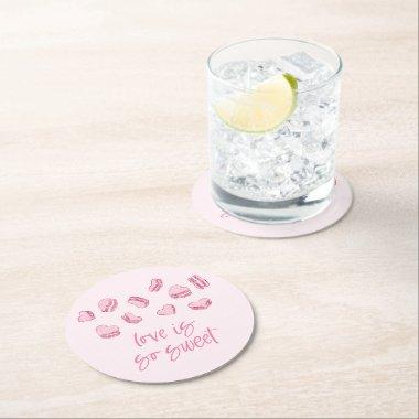 Love Is So Sweet Pink Hearts Round Paper Coaster