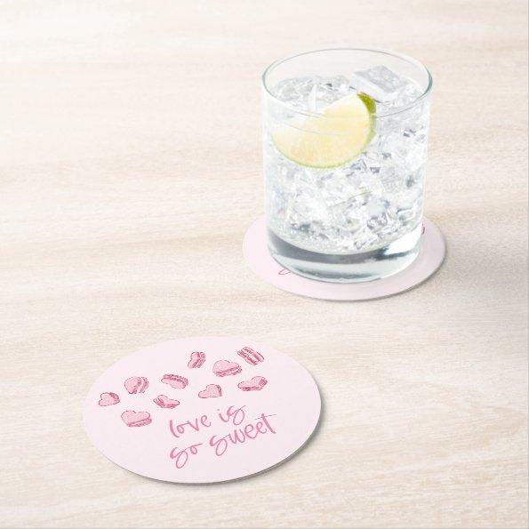 Love Is So Sweet Pink Hearts Round Paper Coaster