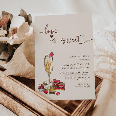 Love Is Sweet Bridal Shower Gold Champagne Glass Invitations