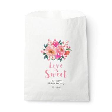 Love is Sweet Bright Pink Floral Bridal Shower Favor Bag