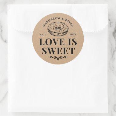Love is Sweet Donut Rustic Wedding Kraft Classic Round Sticker