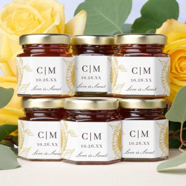 Love is Sweet Elegant Vintage Sunflowers Wedding Honey Jar Favors