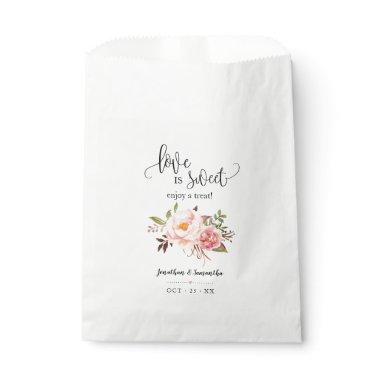 Love is sweet enjoy a treat pink floral wedding favor bag