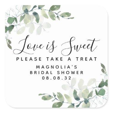 Love is Sweet Eucalyptus Bridal Shower Square Sticker