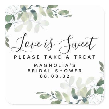 Love is Sweet Eucalyptus Bridal Shower Square Sticker