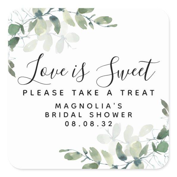 Love is Sweet Eucalyptus Bridal Shower Square Sticker