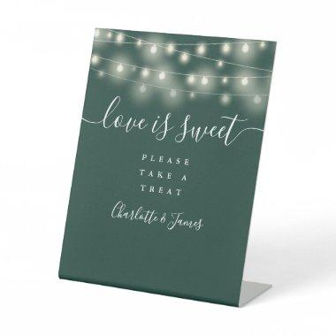 Love Is Sweet Favor String Lights Emerald Green Pedestal Sign