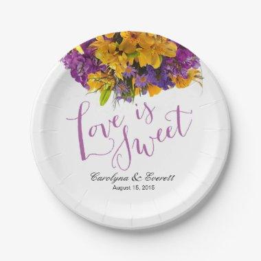 Love is Sweet Floral Bouquet | yellow purple Paper Plates