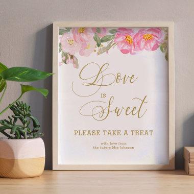 Love is Sweet Gold Calligraphy Pink Floral Poster