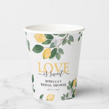 'Love is Sweet' Lemon & Greenery Bridal Shower Paper Cups