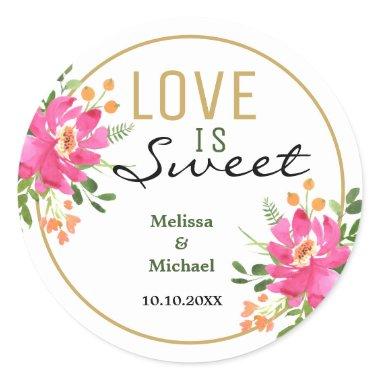 Love Is Sweet Pink Floral Wedding Classic Round Sticker