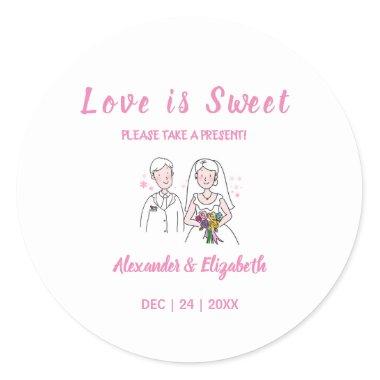 Love is Sweet Pink Love Wedding Present Classic Round Sticker