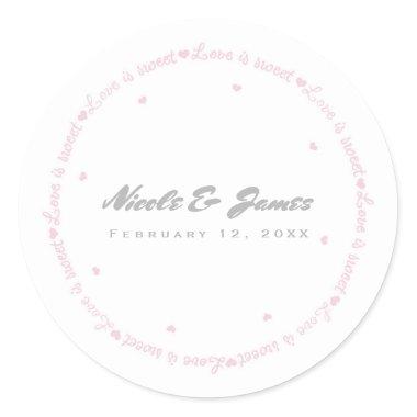 Love is Sweet Pink & White Thank You Wedding Favor Classic Round Sticker