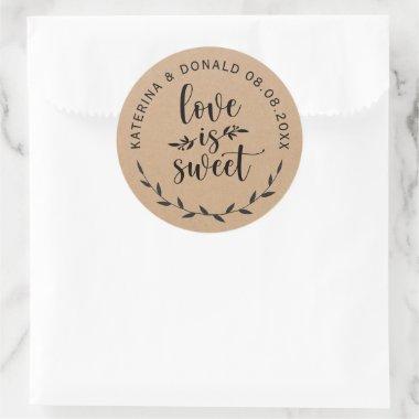 Love is Sweet Rustic Wedding Kraft Classic Round Sticker