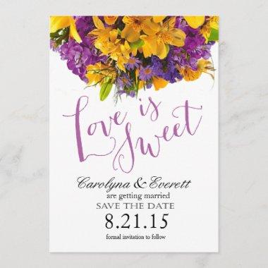 Love is Sweet Save the Date | yellow purple Invitations