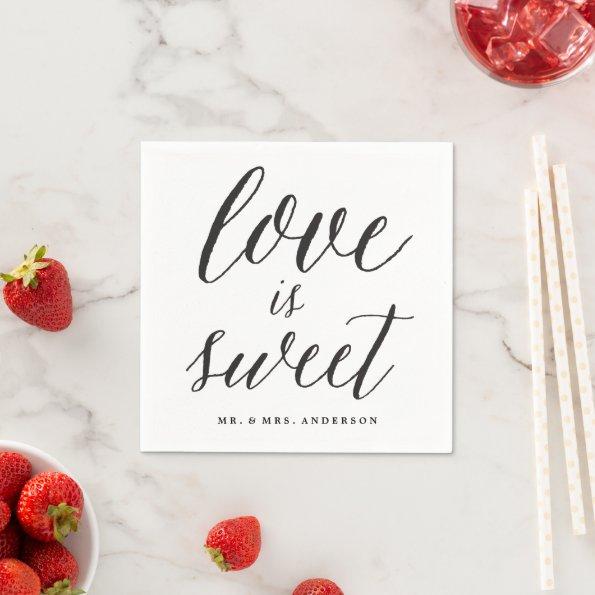 Love Is Sweet Script Modern Calligraphy Wedding Paper Napkins