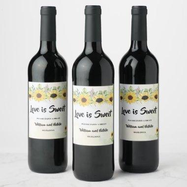Love is Sweet Sunflowers Wedding Treat Favor Bag Wine Label